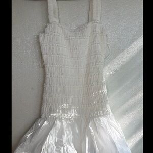 White Smocked Sleeveless Dress